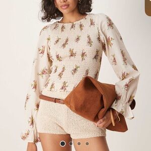 ASOS Floral Cream Smocked Top